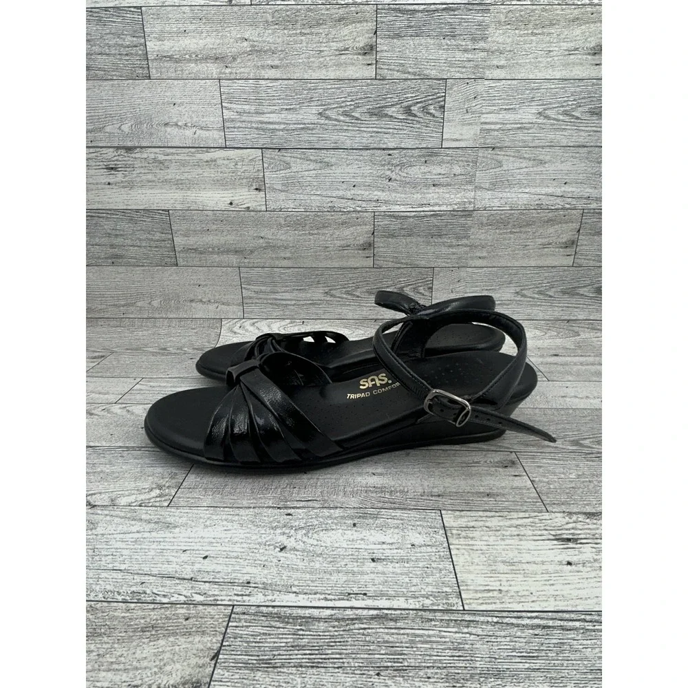 SAS Shoes Womens Size 8.5M Black Leather Tripad Comfort Sandals Made‎ USA Buckle